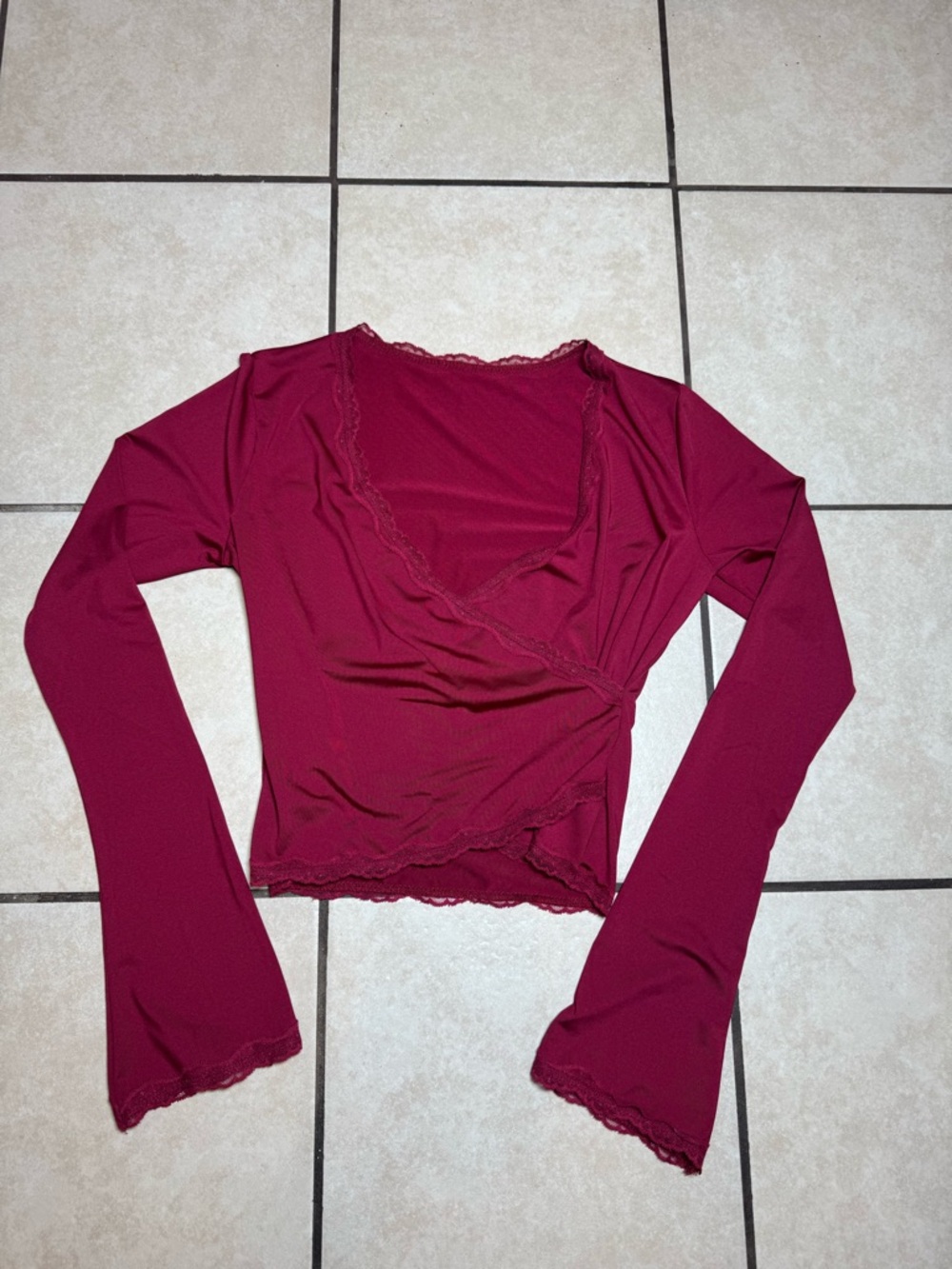 Women’s Wrap-Front Long Sleeve Top - Berry